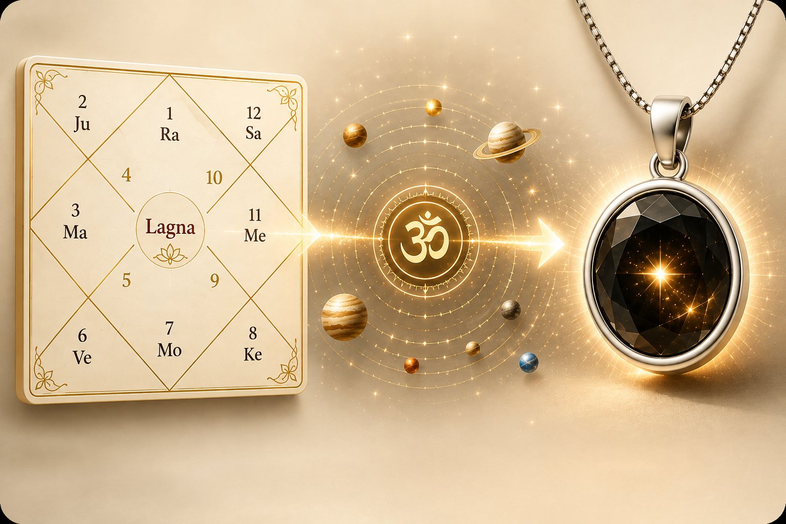 Kundli birth-chart analysis leading to a personal gemstone pendant